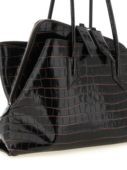 Medium Shoulder Bag by The Attico for women in exotic leather brown, silver & print features a effortless sophistication silhouette, secured by a zipper with ample and versatile shoulder-strap & handle for a effortless sophistication finish.