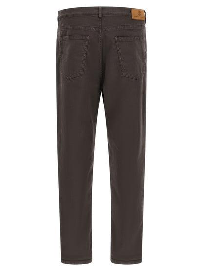 Jeans by Brunello Cucinelli for men in denim cotton brown & charcoal features an refined tailoring silhouette, showcasing a premium straight-leg with a and long cut for a refined tailoring look.
