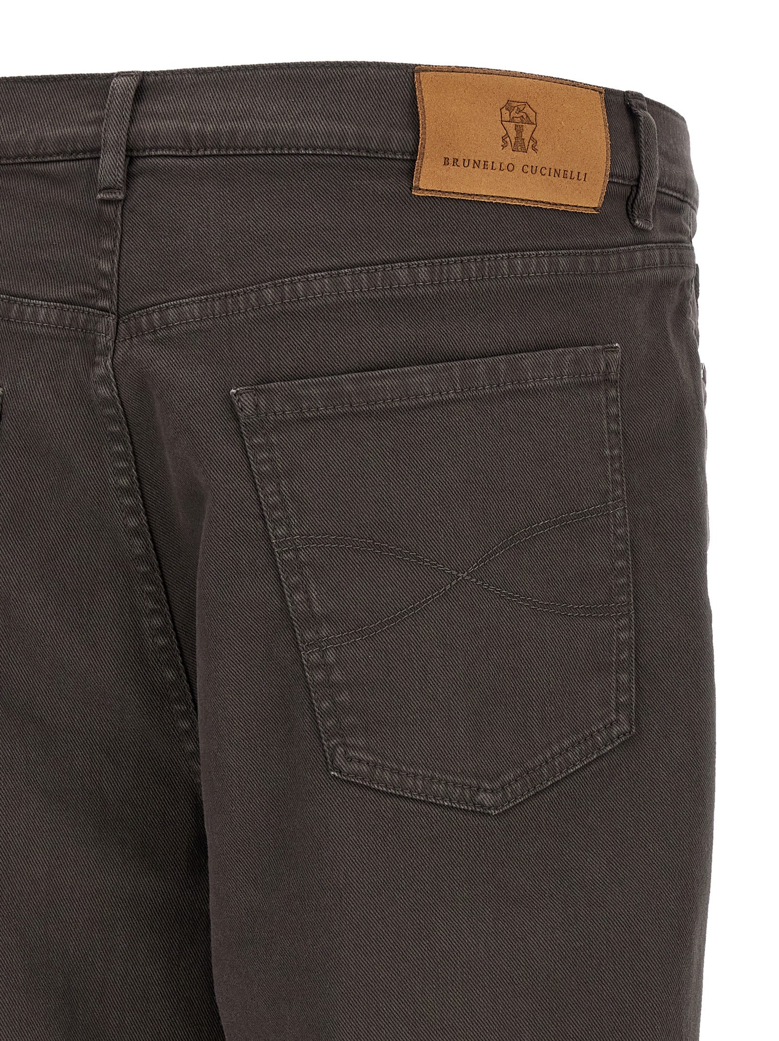 Jeans by Brunello Cucinelli for men in denim cotton brown & charcoal features an sophisticated and straight-leg with a precise long, creating a sophisticated and sophisticated silhouette.