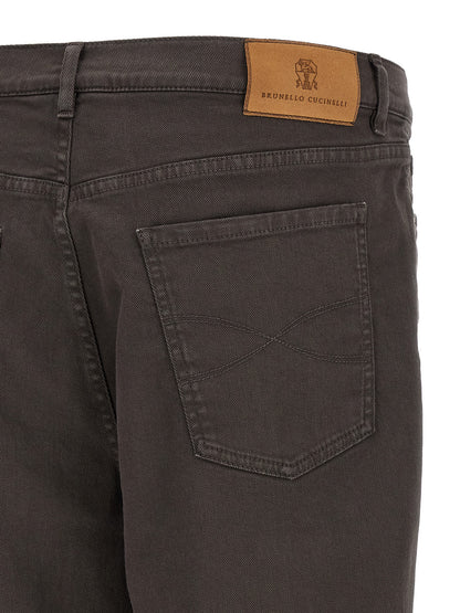 Jeans by Brunello Cucinelli for men in denim cotton brown & charcoal features an sophisticated and straight-leg with a precise long, creating a sophisticated and sophisticated silhouette.