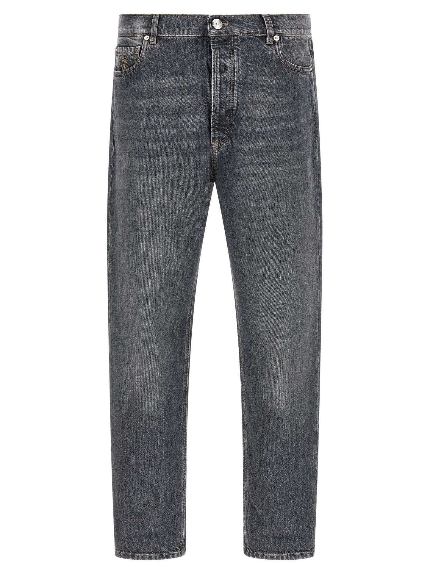 Jeans by Brunello Cucinelli for men in denim cotton gray features a refined silhouette with a refined straight-leg, defined by a high rise and a refined long for a refined finish.