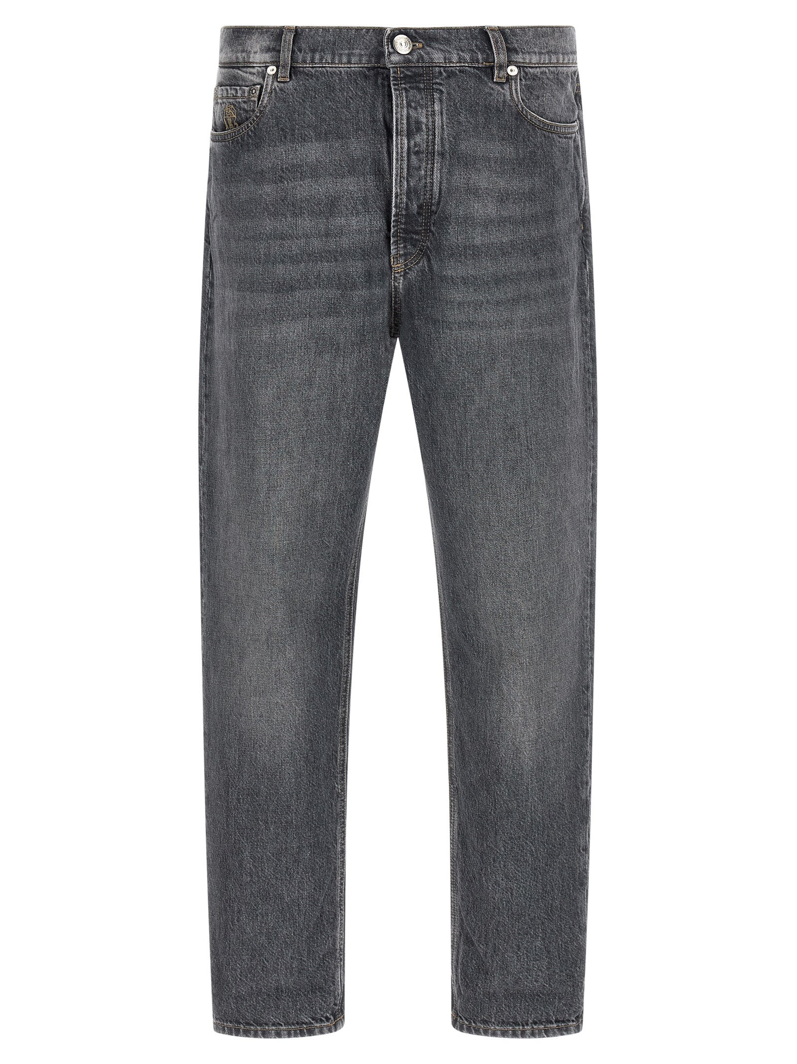 Jeans by Brunello Cucinelli for men in denim cotton gray features a refined silhouette with a refined straight-leg, defined by a high rise and a refined long for a refined finish.