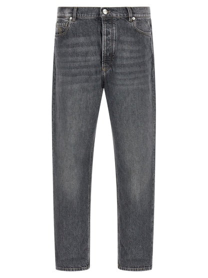 Jeans by Brunello Cucinelli for men in denim cotton gray features a refined silhouette with a refined straight-leg, defined by a high rise and a refined long for a refined finish.