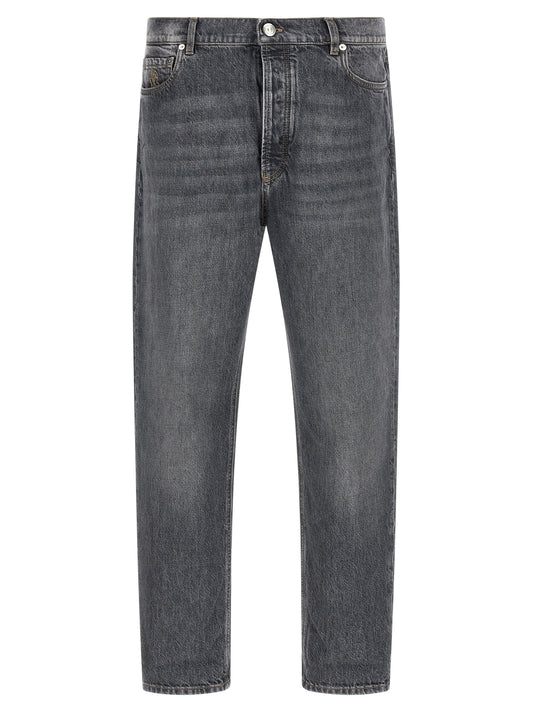 Jeans by Brunello Cucinelli for men in denim cotton gray features a refined silhouette with a refined straight-leg, defined by a high rise and a refined long for a refined finish.