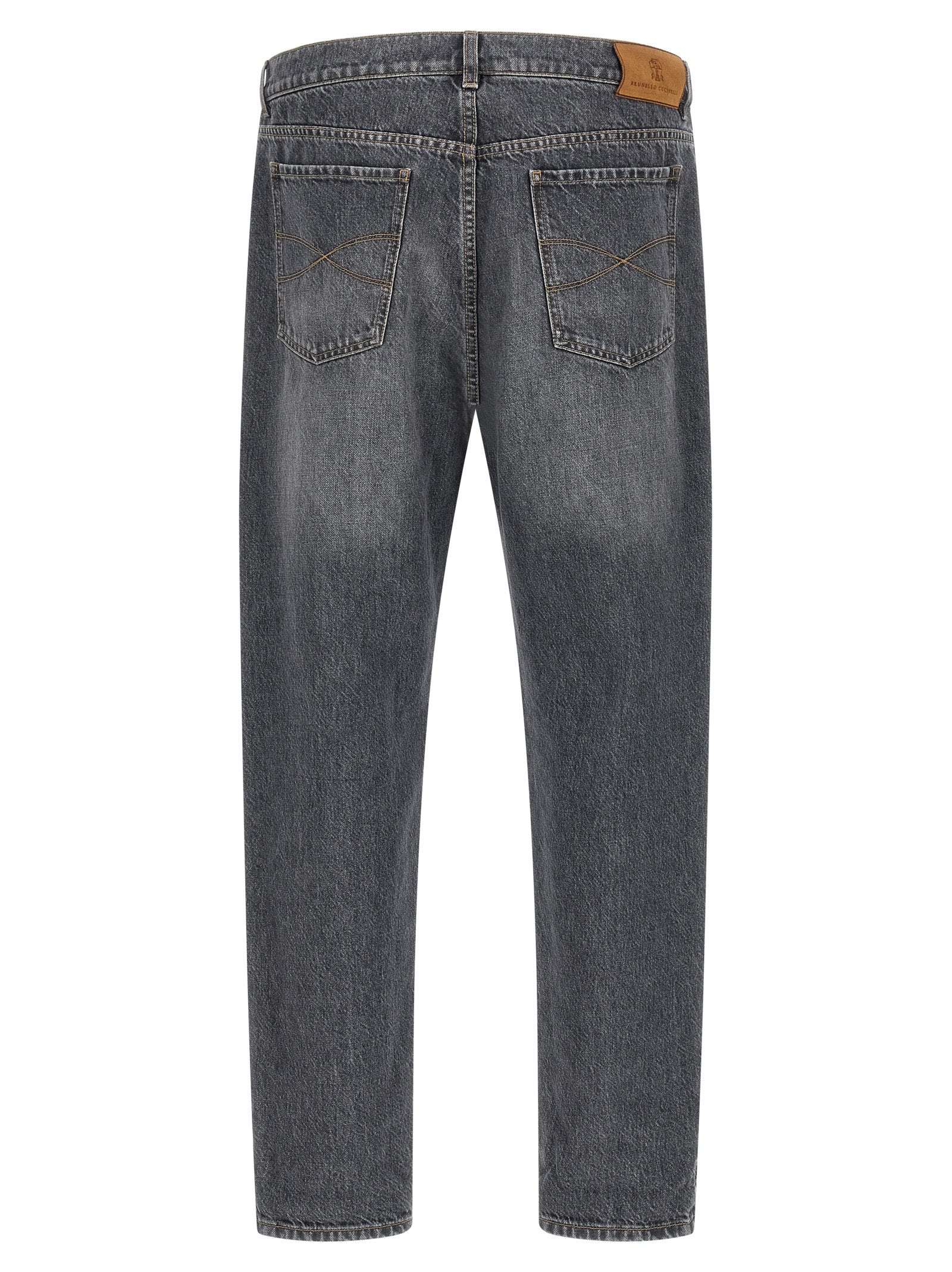 Jeans by Brunello Cucinelli for men in denim cotton gray presents a tailored silhouette, showcasing a tailored straight-leg and long cut with a refined high rise for a truly tailored aesthetic.