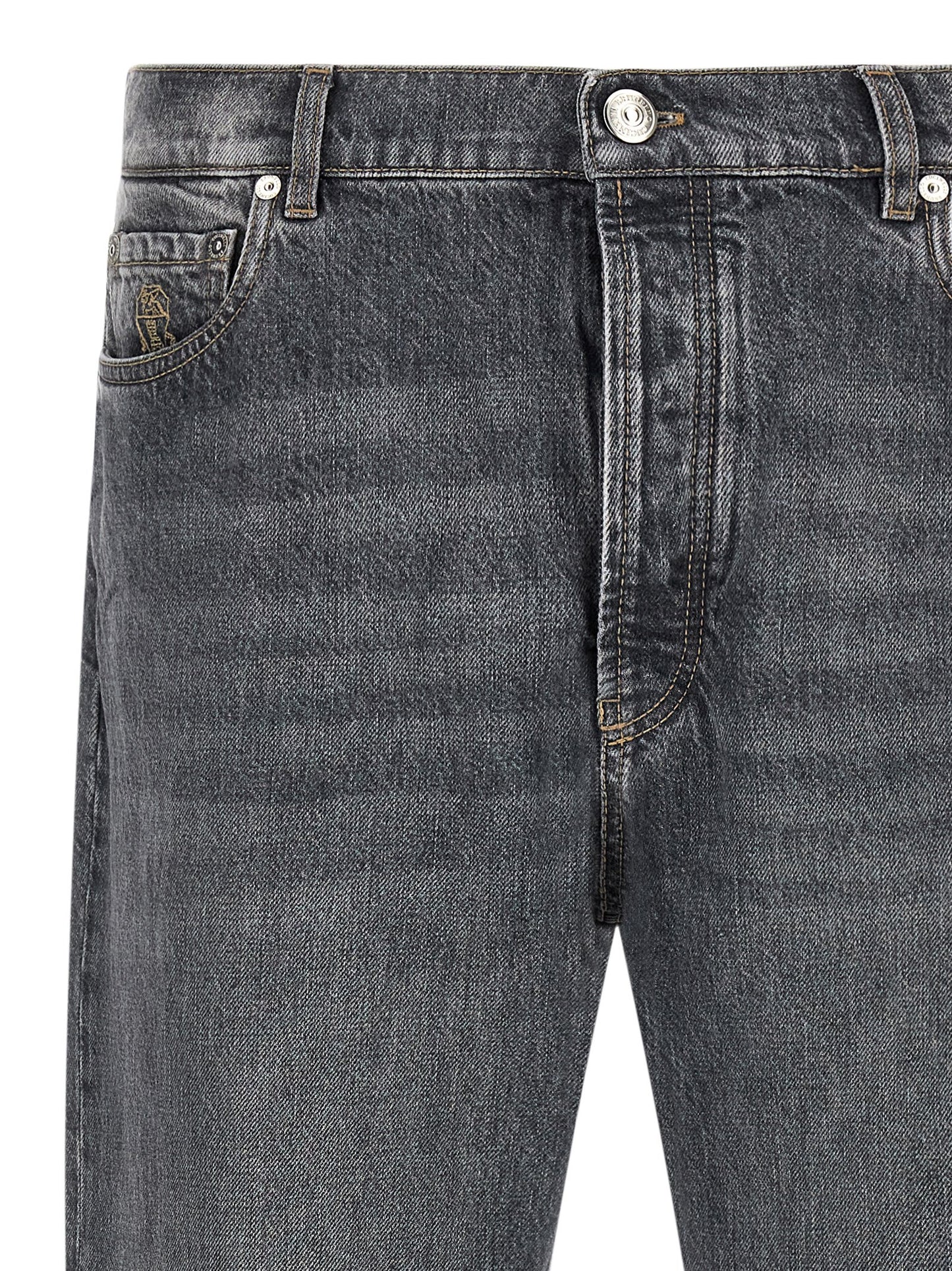 Jeans by Brunello Cucinelli for men in denim cotton gray features an sophisticated high rise and straight-leg with a precise long, creating a sophisticated and sophisticated silhouette.