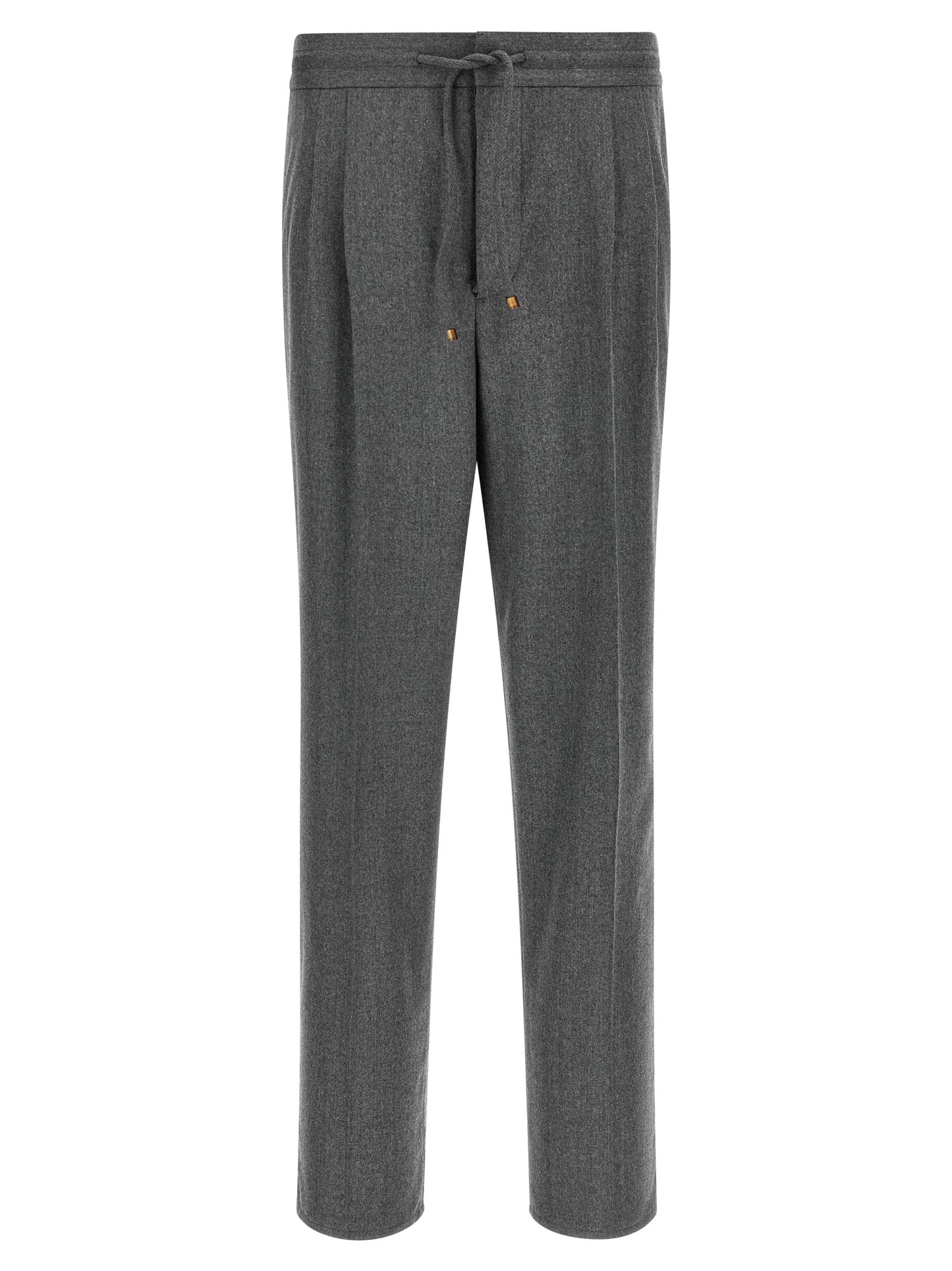 Trousers by Brunello Cucinelli for men in virgin wool & flannel gray features an on trend silhouette, showcasing a sophisticated relaxed-fit with a long and for an on trend finish.