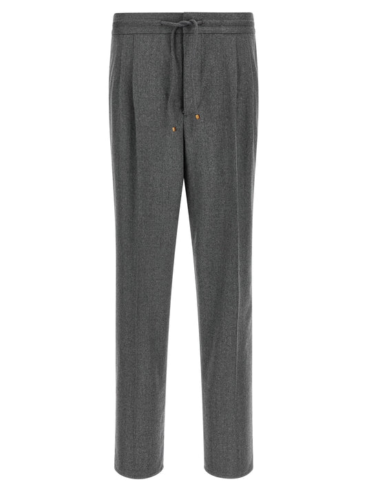 Trousers by Brunello Cucinelli for men in virgin wool & flannel gray features an on trend silhouette, showcasing a sophisticated relaxed-fit with a long and for an on trend finish.