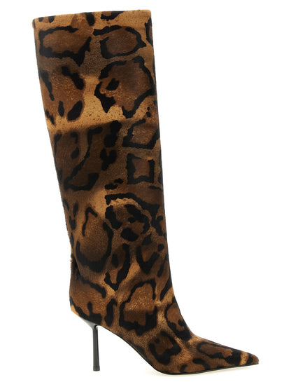 Stiletto High Over-The-Knee Boots by LE SILLA for women in calfskin leather animal, black, brown, leopard-print & print features an avant-garde Pony Women's Calfskin Leather Stiletto High Over-The-Knee Boots silhouette, defined by a sophisticated stiletto and a avant-garde .