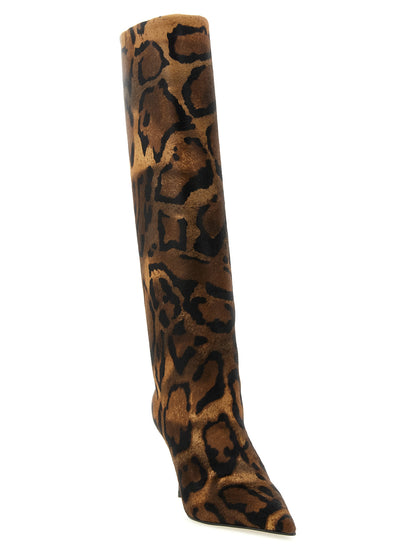 Stiletto High Over-The-Knee Boots by LE SILLA for women in calfskin leather animal, black, brown, leopard-print & print features an dynamic silhouette, showcasing the dynamic Pony Women's Calfskin Leather Stiletto High Over-The-Knee Boots design with its distinctive stiletto and elegant .