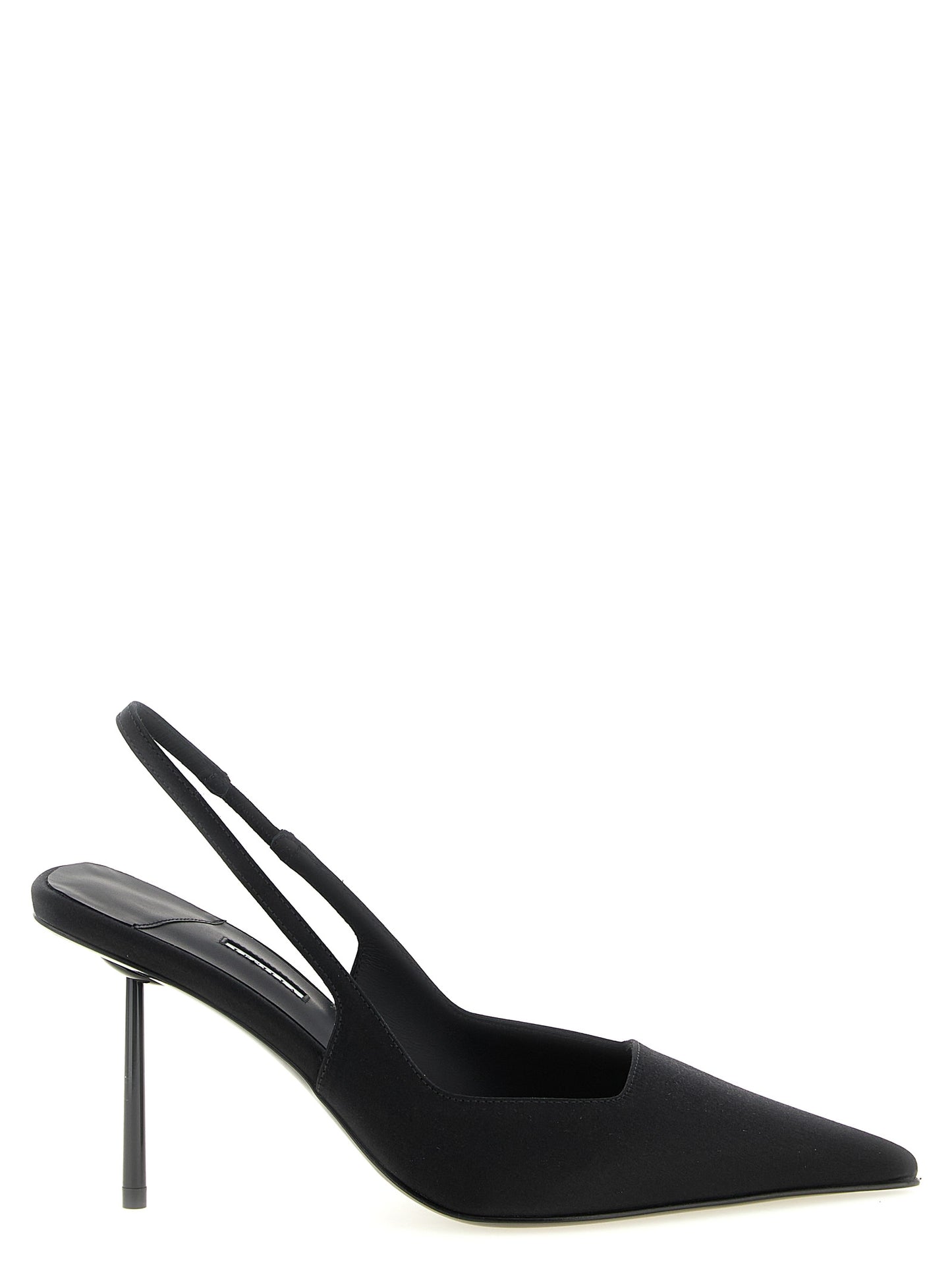 High-Heel Stiletto Slingback Pumps Heels by LE SILLA for women in viscose satin black features an captivating silhouette, showcasing the elegant Women's Viscose Satin High-Heel Stiletto Slingback Pumps Heels design with a stiletto high-heel and a sophisticated .