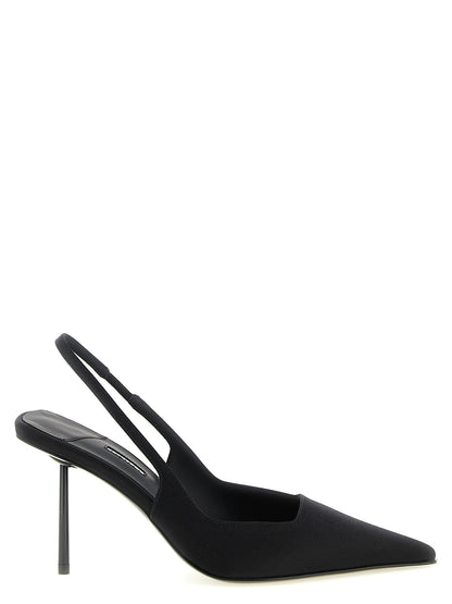 High-Heel Stiletto Slingback Pumps Heels by LE SILLA for women in viscose satin black features an captivating silhouette, showcasing the elegant Women's Viscose Satin High-Heel Stiletto Slingback Pumps Heels design with a stiletto high-heel and a sophisticated .