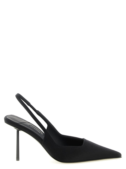 High-Heel Stiletto Slingback Pumps Heels by LE SILLA for women in viscose satin black features an captivating silhouette, showcasing the elegant Women's Viscose Satin High-Heel Stiletto Slingback Pumps Heels design with a stiletto high-heel and a sophisticated .
