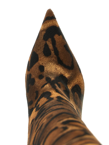 Stiletto High Over-The-Knee Boots by LE SILLA for women in calfskin leather animal, black, brown, leopard-print & print features an effortless chic silhouette from the Pony Women's Calfskin Leather Stiletto High Over-The-Knee Boots collection, showcasing a effortless chic stiletto and refined for an effortless chic look.