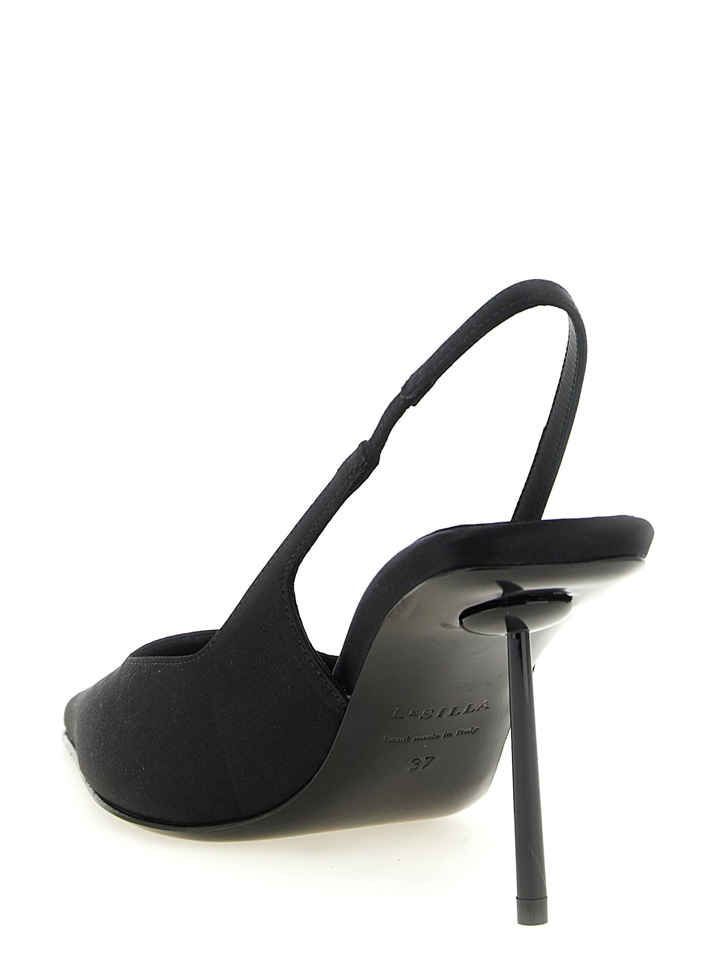 High-Heel Stiletto Slingback Pumps Heels by LE SILLA for women in viscose satin black features a effortless chic silhouette, showcasing the Women's Viscose Satin High-Heel Stiletto Slingback Pumps Heels design with a effortless chic stiletto high-heel and for a effortless chic finish.