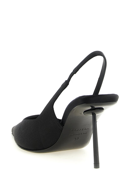 High-Heel Stiletto Slingback Pumps Heels by LE SILLA for women in viscose satin black features a effortless chic silhouette, showcasing the Women's Viscose Satin High-Heel Stiletto Slingback Pumps Heels design with a effortless chic stiletto high-heel and for a effortless chic finish.