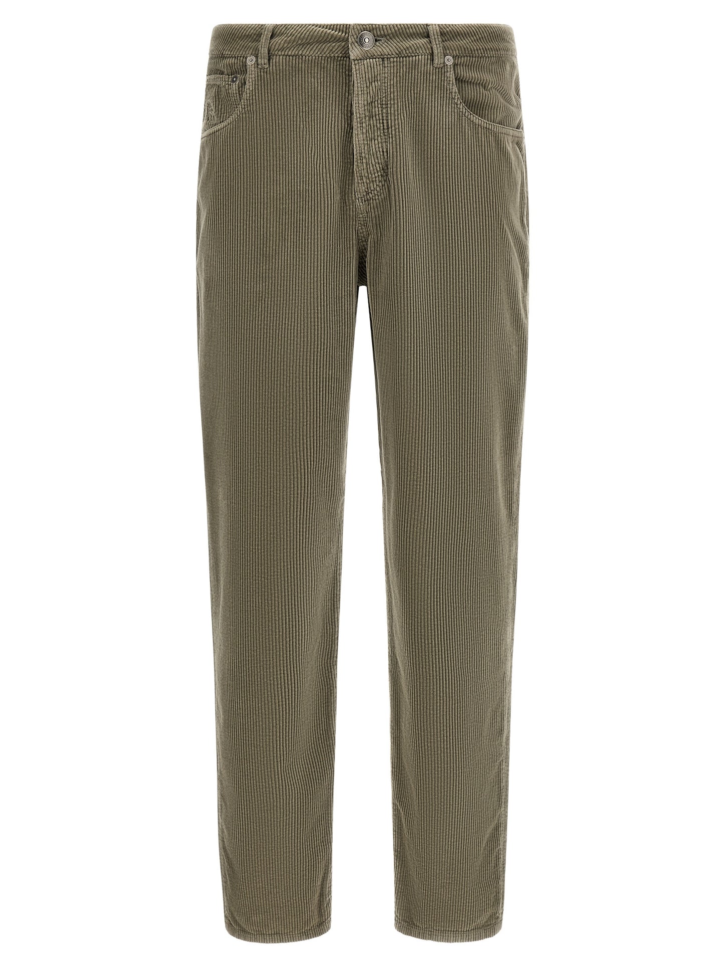 Trousers by Brunello Cucinelli for men in cotton corduroy bicolour, green & olive features an sartorial silhouette, showcasing a precise straight-leg & relaxed-fit and long with a sartorial for a refined look.