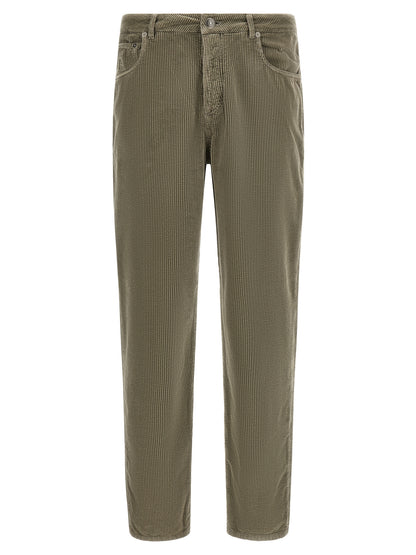 Trousers by Brunello Cucinelli for men in cotton corduroy bicolour, green & olive features an sartorial silhouette, showcasing a precise straight-leg & relaxed-fit and long with a sartorial for a refined look.