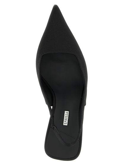 High-Heel Stiletto Slingback Pumps Heels by LE SILLA for women in viscose satin and black showcases a effortlessly elegant silhouette as Women's Viscose Satin High-Heel Stiletto Slingback Pumps Heels, featuring a effortlessly elegant stiletto high-heel and a effortlessly elegant for an elegant look.