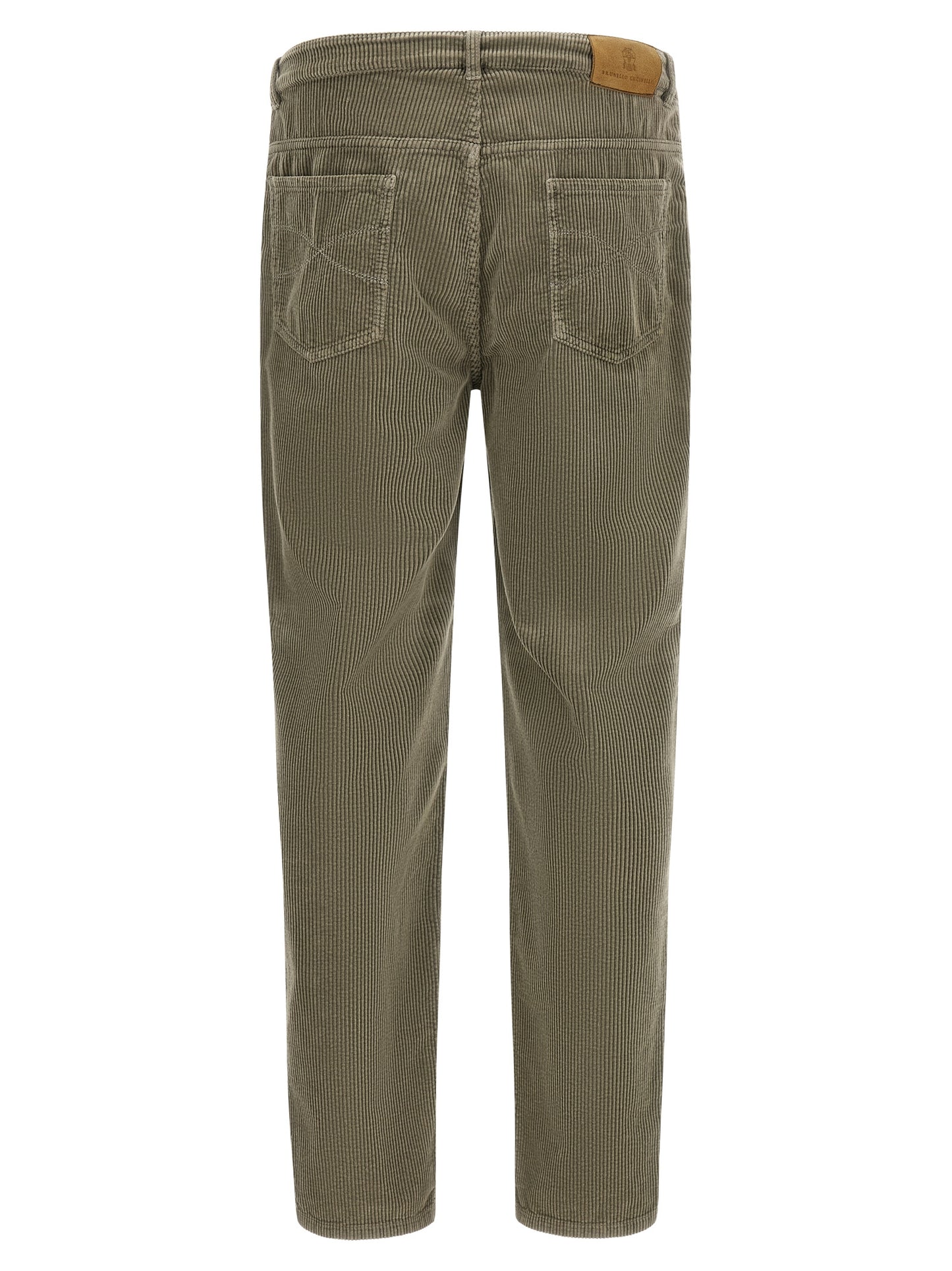 Trousers by Brunello Cucinelli for men in cotton corduroy bicolour, green & olive presents a perennial silhouette, meticulously tailored with a straight-leg & relaxed-fit cut, long finish, and an elegant .