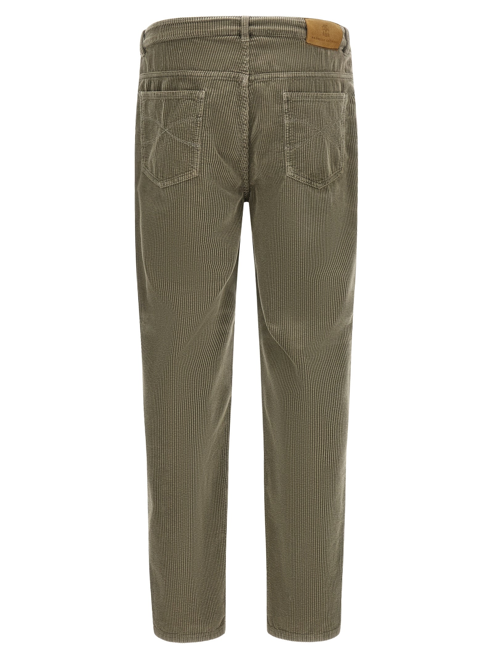 Trousers by Brunello Cucinelli for men in cotton corduroy bicolour, green & olive presents a perennial silhouette, meticulously tailored with a straight-leg & relaxed-fit cut, long finish, and an elegant .