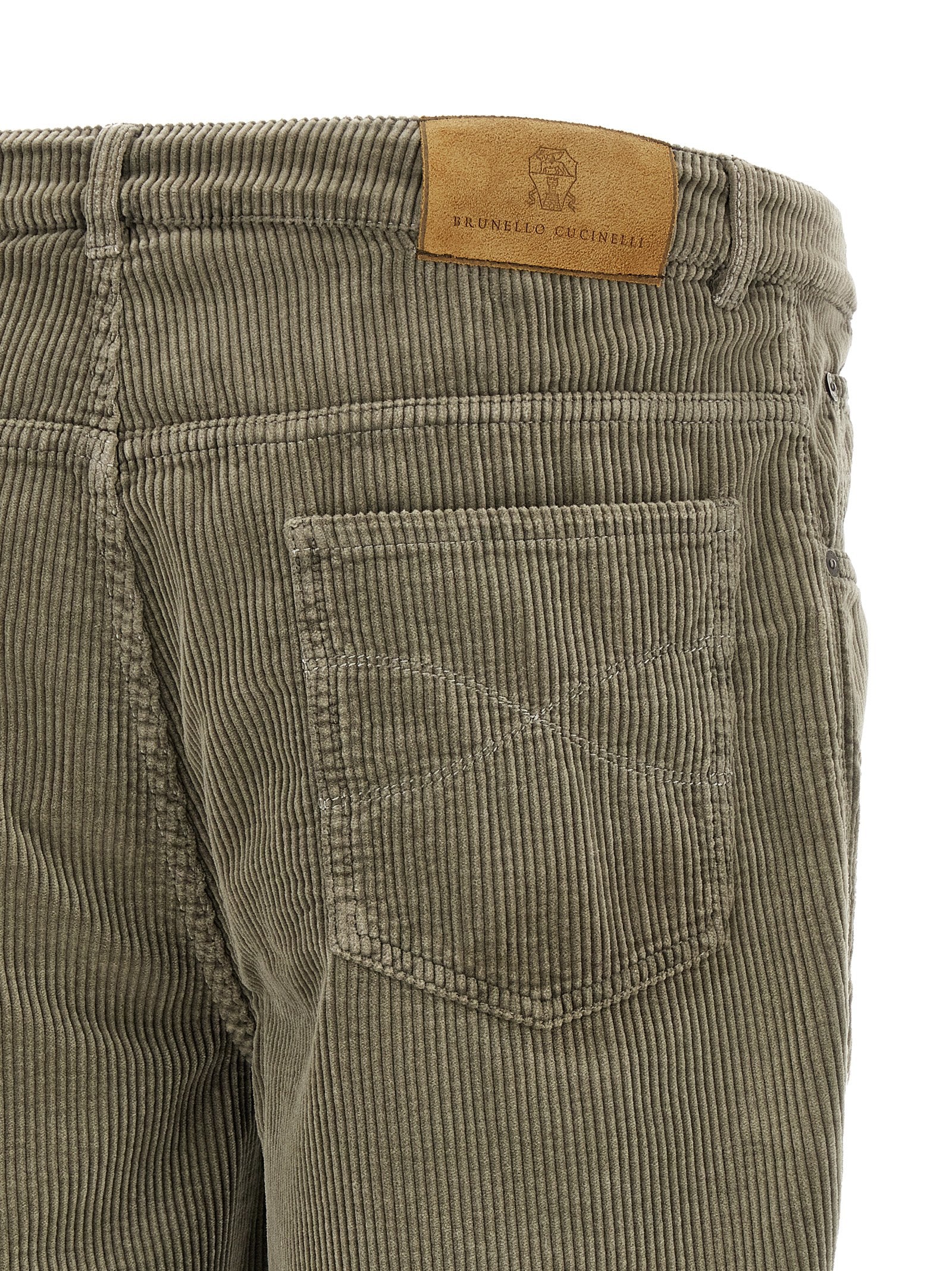 Trousers by Brunello Cucinelli for men in cotton corduroy bicolour, green & olive features a artisanal silhouette, showcasing a sophisticated straight-leg & relaxed-fit with a long and for a artisanal finish.
