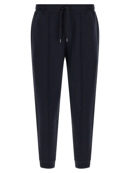 Joggers by Brunello Cucinelli for men in cashmere & silk blue presents a refined pantology silhouette, artfully defined by a refined pantology tapered-leg & regular-fit, long, and a sophisticated .