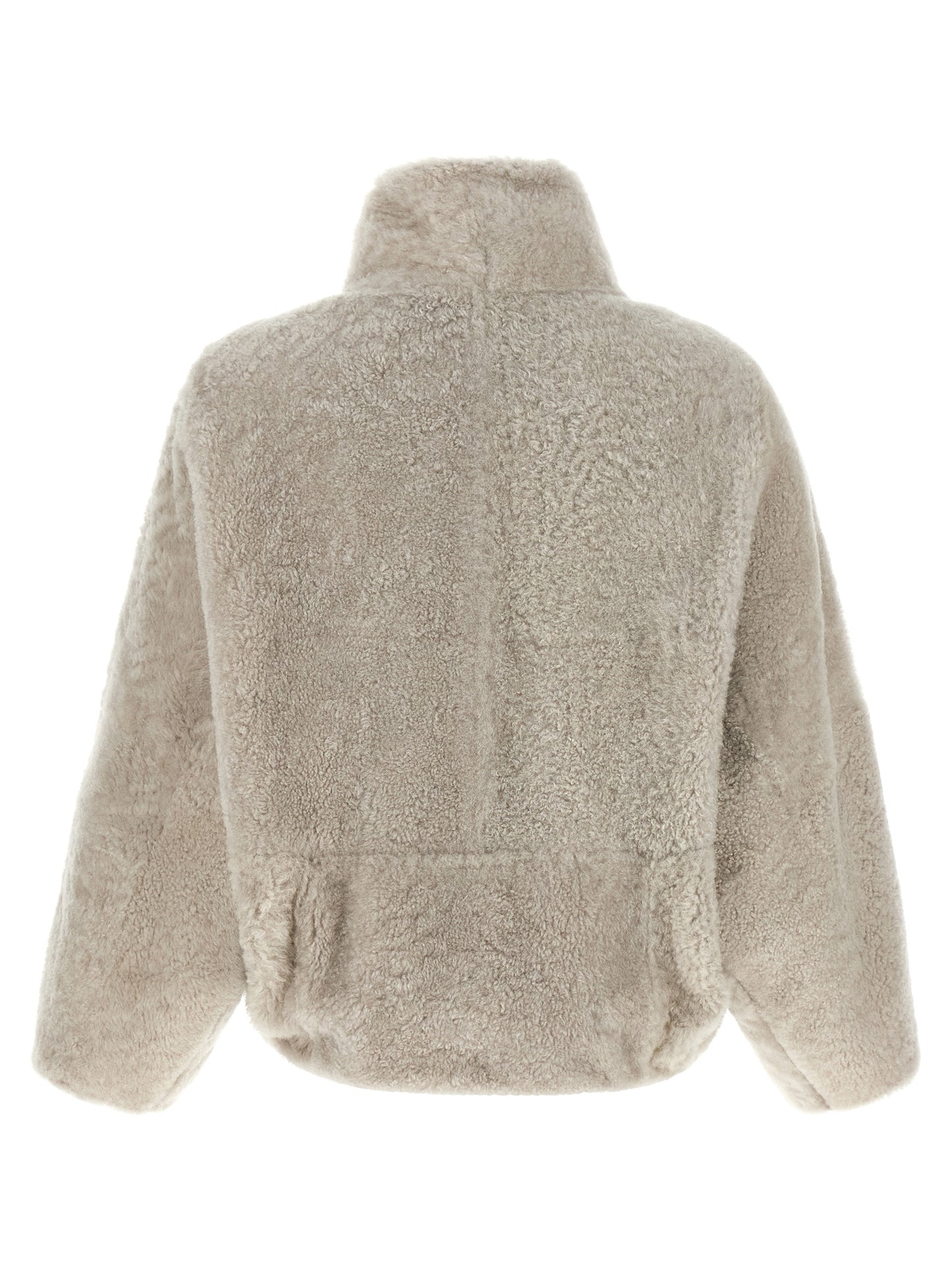 Overcoat by Brunello Cucinelli for women in lamb leather beige & natural presents a luxurious silhouette, showcasing a luxurious high-neck neckline and sophisticated pockets for a premium, luxurious look.