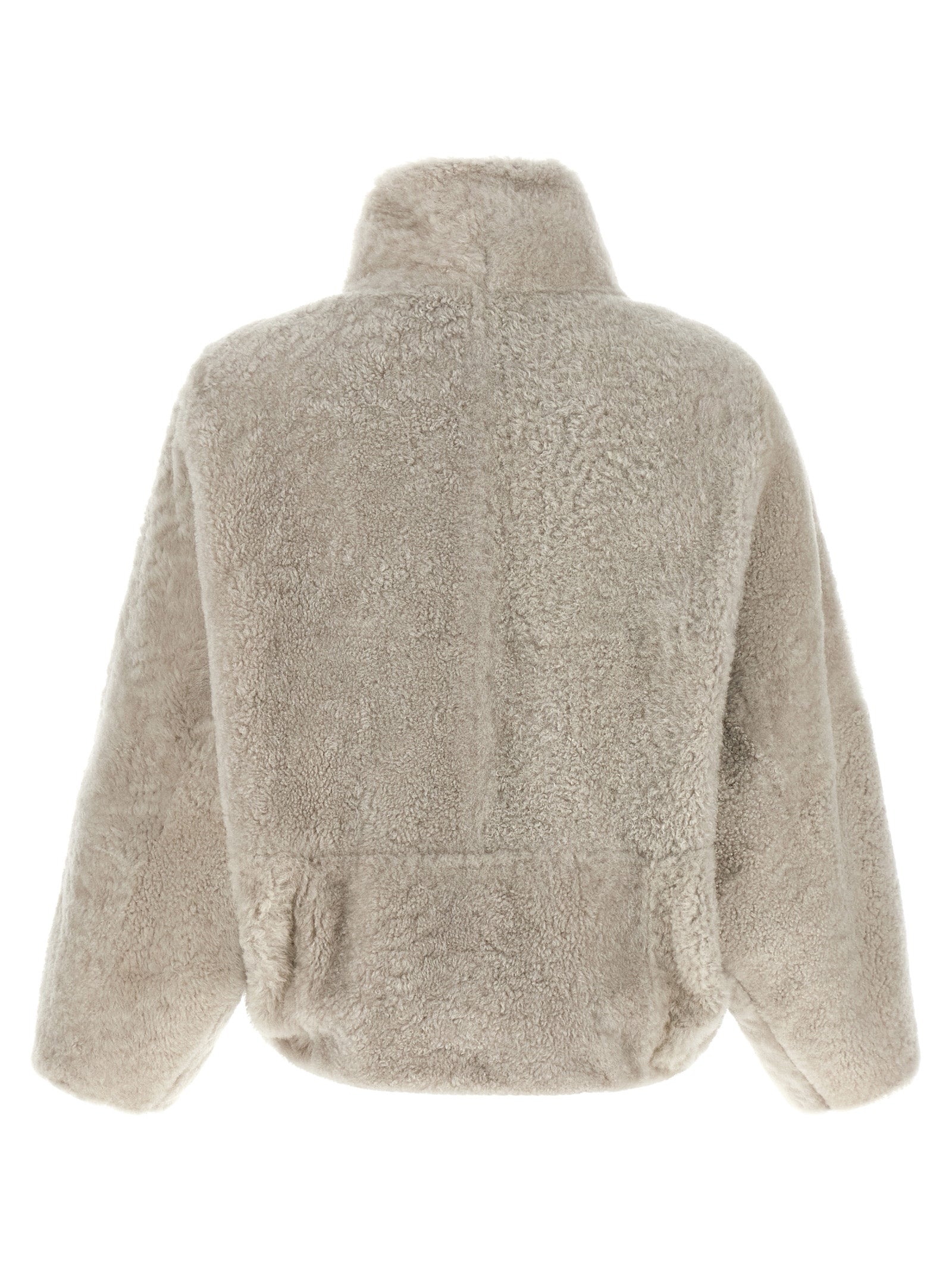 Overcoat by Brunello Cucinelli for women in lamb leather beige & natural presents a luxurious silhouette, showcasing a luxurious high-neck neckline and sophisticated pockets for a premium, luxurious look.