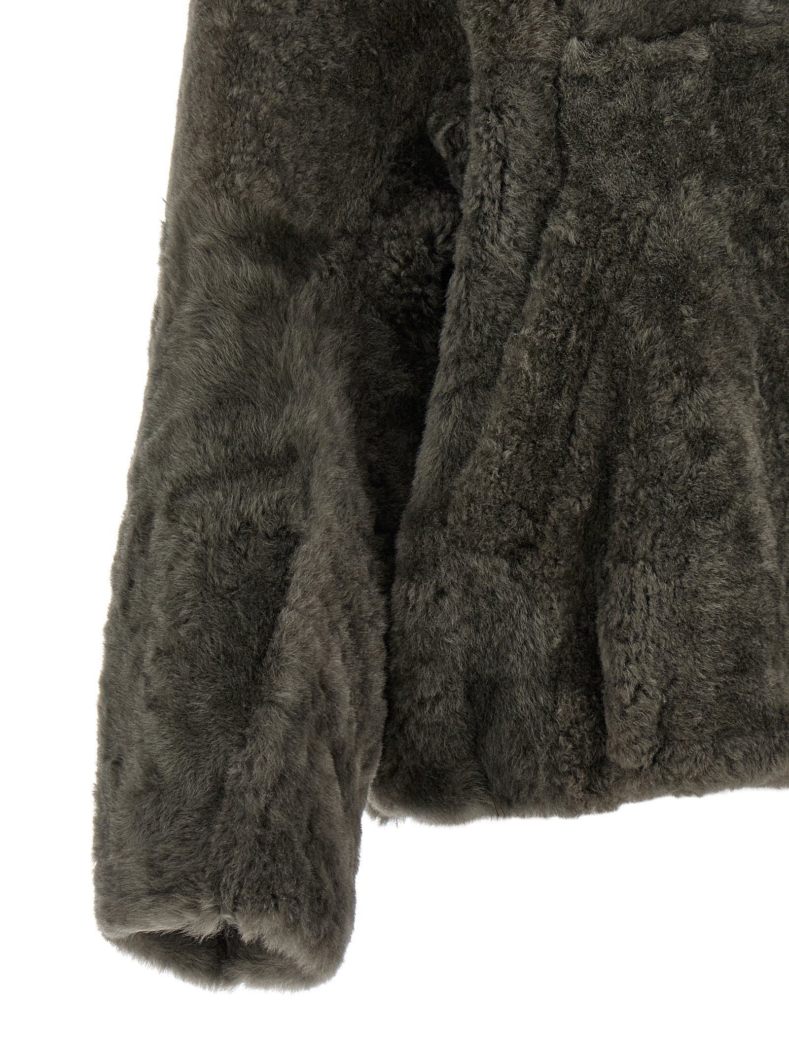 Overcoat by Brunello Cucinelli for women in lambskin leather & lamb shearling fur dark-gray & gray features an satoral silhouette, showcasing a sophisticated and satoral for a premium, timeless look.