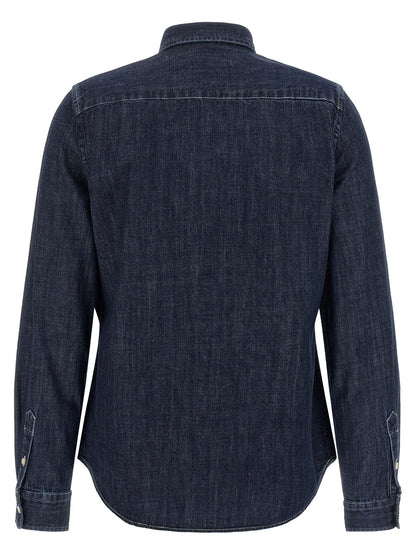 Blouse by Polo Ralph Lauren for women in denim cotton dark-blue & signature showcases a sharp silhouette, elegantly detailed with a sharp and sharp .