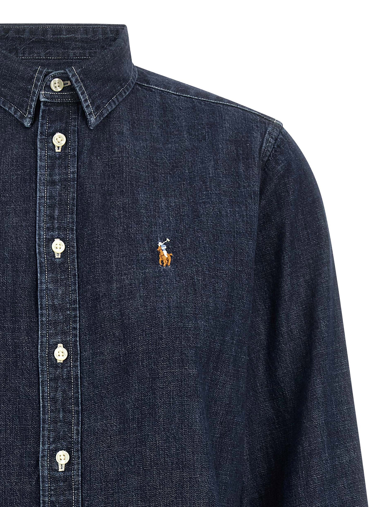 Blouse by Polo Ralph Lauren for women in denim cotton dark-blue & signature features an polished silhouette, showcasing a sophisticated and detail for a truly polished finish.
