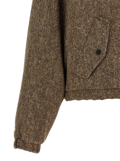 Hooded Puffer Jacket by Brunello Cucinelli for women in nylon virgin wool tweed & goose down brown showcases a bohemian silhouette, artfully detailed with a bohemian and signature pockets, hooded & insulated for a truly bohemian finish.