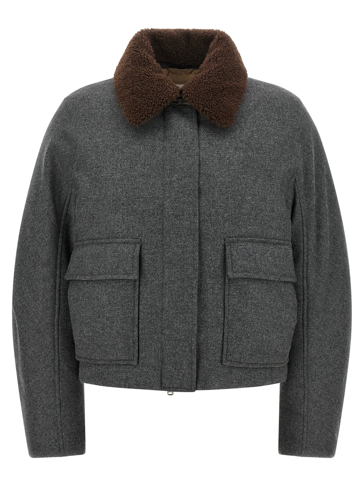 Overcoat by Brunello Cucinelli for women in virgin cashmere wool & leather brown & dark-gray features a cosy chic silhouette, artfully detailed with a sophisticated shirt-collar neckline and premium thermal & pockets for a cosy chic finish.