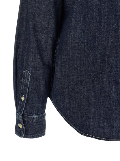 Blouse by Polo Ralph Lauren for women in denim cotton dark-blue & signature showcases a sublime silhouette, artfully detailed with a sublime and for a sophisticated, sublime finish.