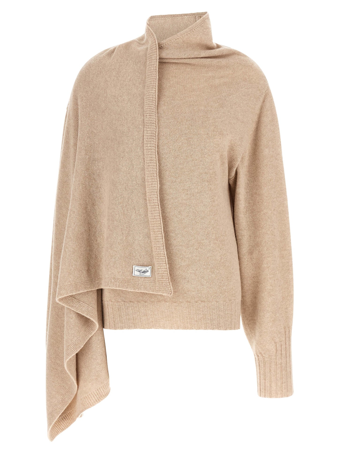 Cardigan by The Attico for women in virgin cashmere wool beige showcases a captivating silhouette, artfully detailed with a captivating long-sleeve and for a truly sophisticated captivating look.