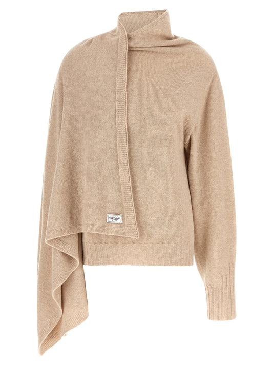 Cardigan by The Attico for women in virgin cashmere wool beige showcases a captivating silhouette, artfully detailed with a captivating long-sleeve and for a truly sophisticated captivating look.