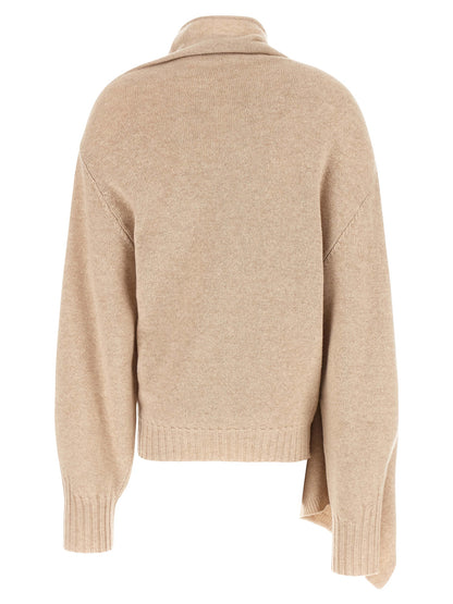 Cardigan by The Attico for women in virgin cashmere wool beige presents a textural silhouette, artfully finished with a textural and for a sophisticated, textural look.