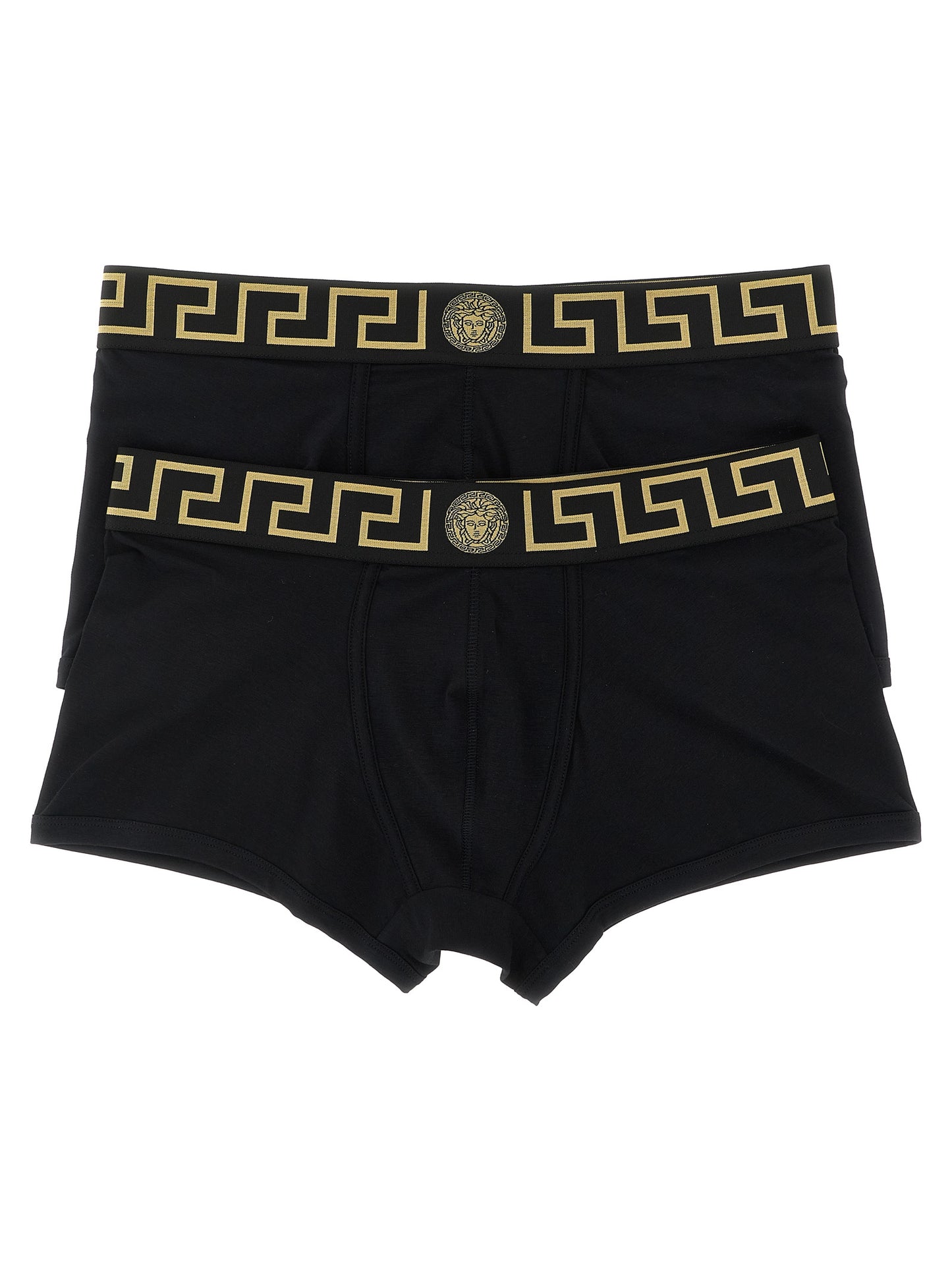 Underpants by Versace for men in organic cotton black, gold & patterned features an chic silhouette from the Essence Medusa Men's Organic Cotton Underpants collection, showcasing a sophisticated fit and chic design.