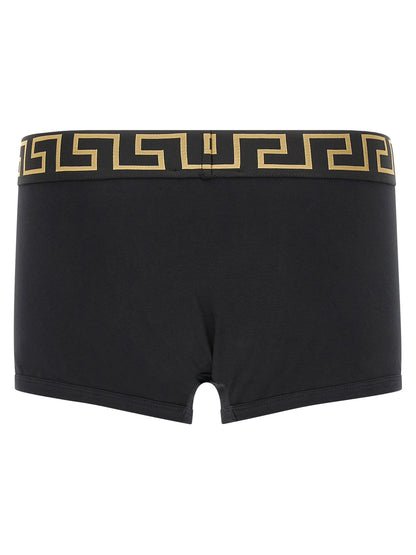 Underpants by Versace for men in organic cotton black, gold & patterned showcases a sultry silhouette, offering a sultry fit from the Essence Medusa Men's Organic Cotton Underpants collection.