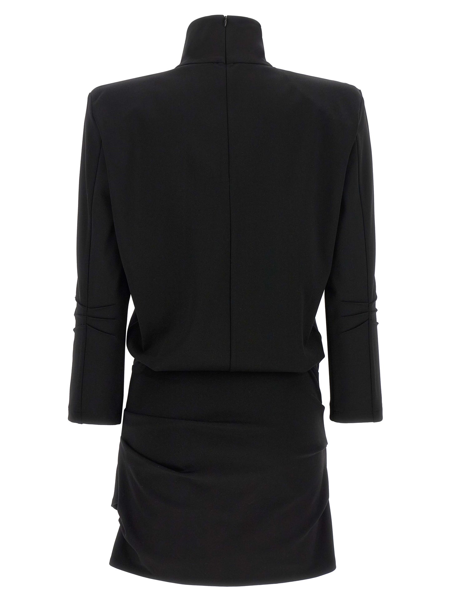 Dress by The Attico for women in viscose black features a dramatic silhouette, showcasing an elegant wrap high-neck neckline and that flows into a dramatic short mini.