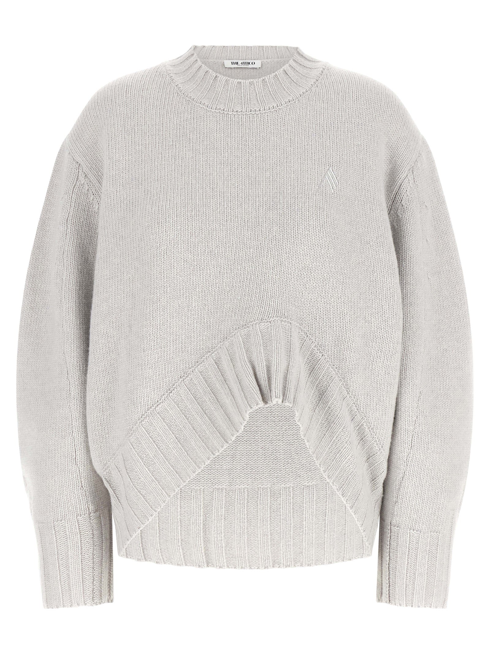 Cardigan by The Attico for women in cashmere virgin wool gray features an impeccable silhouette, showcasing a sophisticated crew neckline and detail for a truly impeccable finish.