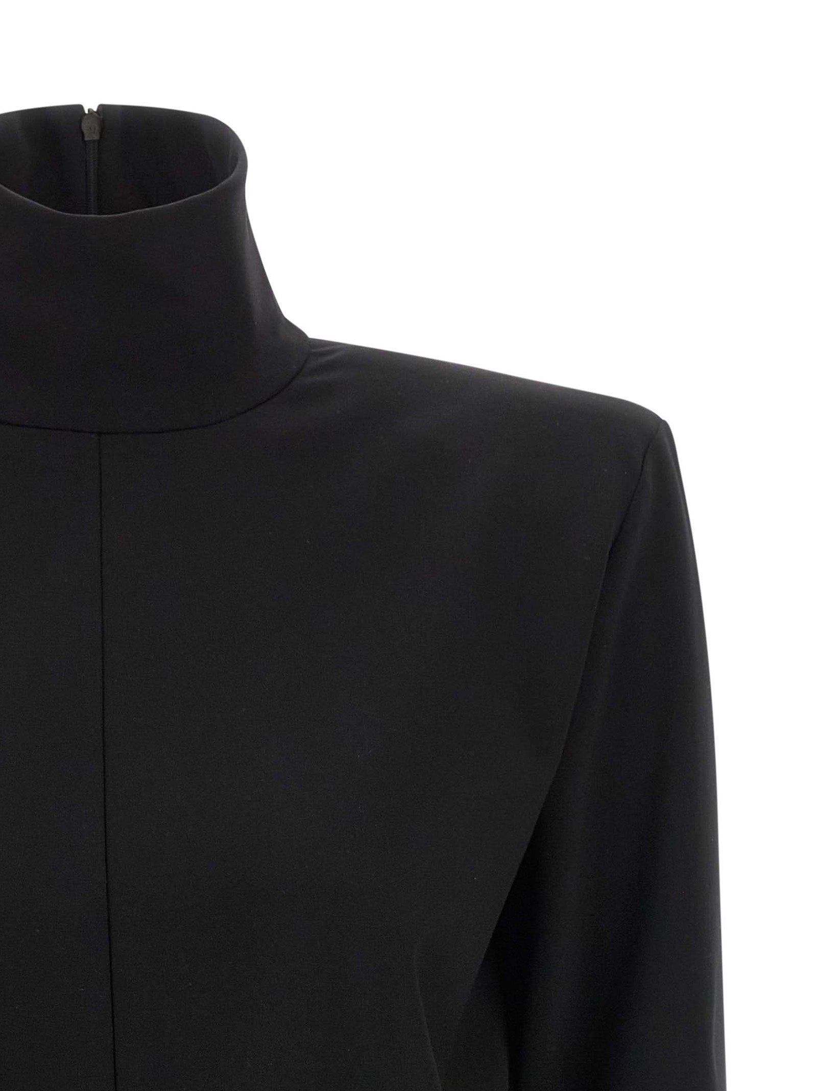Dress by The Attico for women in viscose black features an sultry silhouette defined by a wrap high-neck neckline and , falling to an sultry short mini for a sultry look.