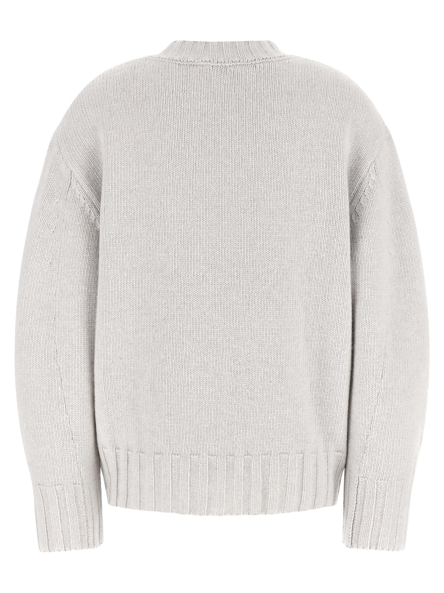 Cardigan by The Attico for women in cashmere virgin wool gray features a dramatic silhouette, showcasing a sophisticated crew neckline and dramatic detail for a timeless, premium look.