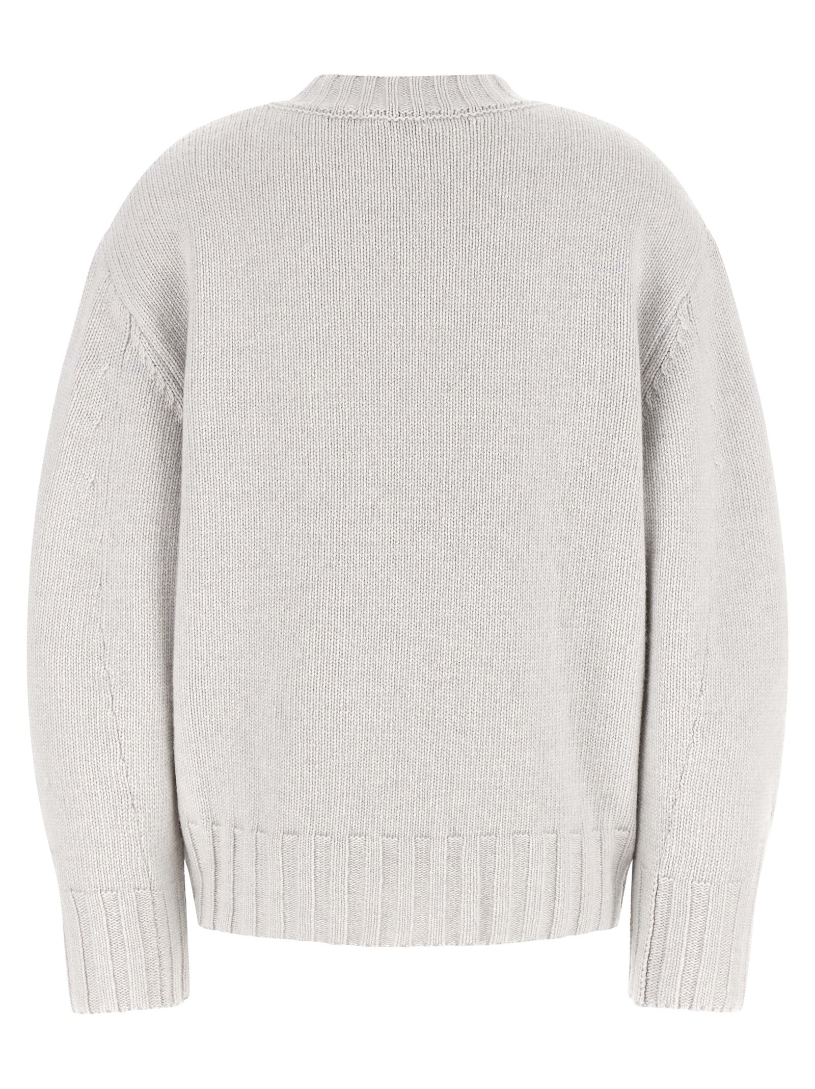 Cardigan by The Attico for women in cashmere virgin wool gray features a dramatic silhouette, showcasing a sophisticated crew neckline and dramatic detail for a timeless, premium look.