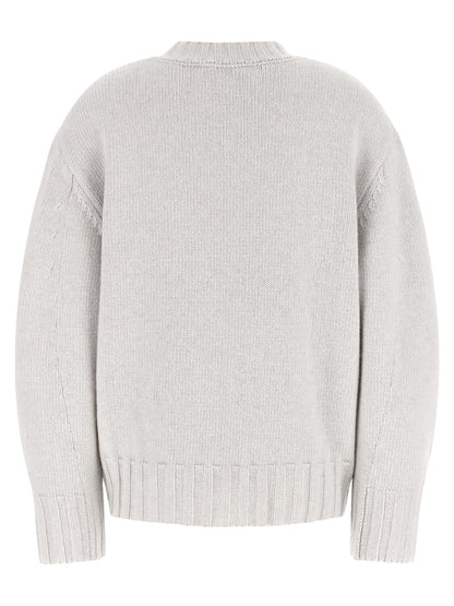 Cardigan by The Attico for women in cashmere virgin wool gray features a dramatic silhouette, showcasing a sophisticated crew neckline and dramatic detail for a timeless, premium look.
