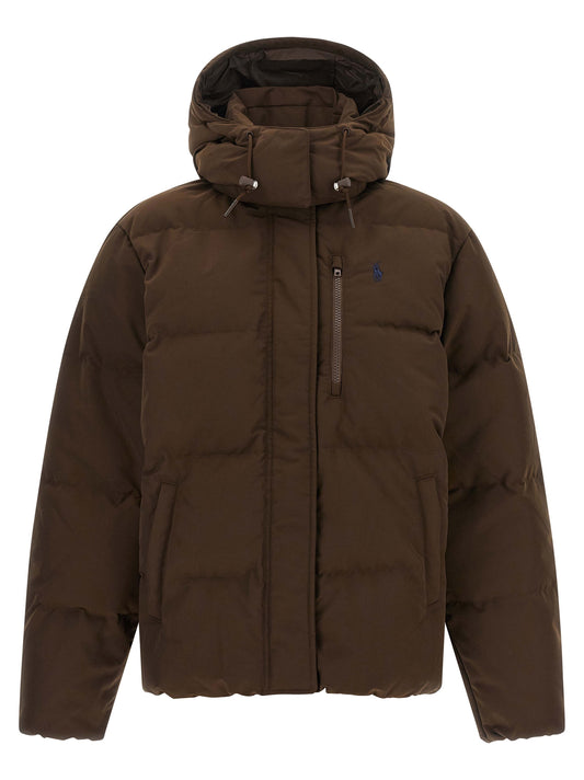 Hooded Puffer Jacket by Polo Ralph Lauren for women in polyester & duck down brown features an contemporary silhouette, showcasing a sophisticated hooded neckline and contemporary pockets, hooded & insulated for a truly refined look.