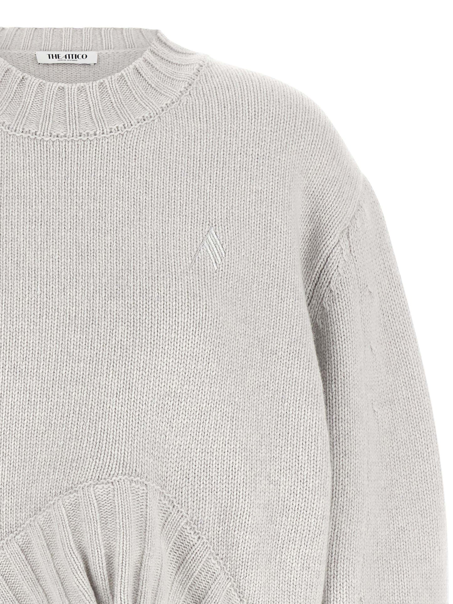 Cardigan by The Attico for women in cashmere virgin wool gray presents a textural silhouette, artfully finished with a textural crew neckline and for a sophisticated, textural look.