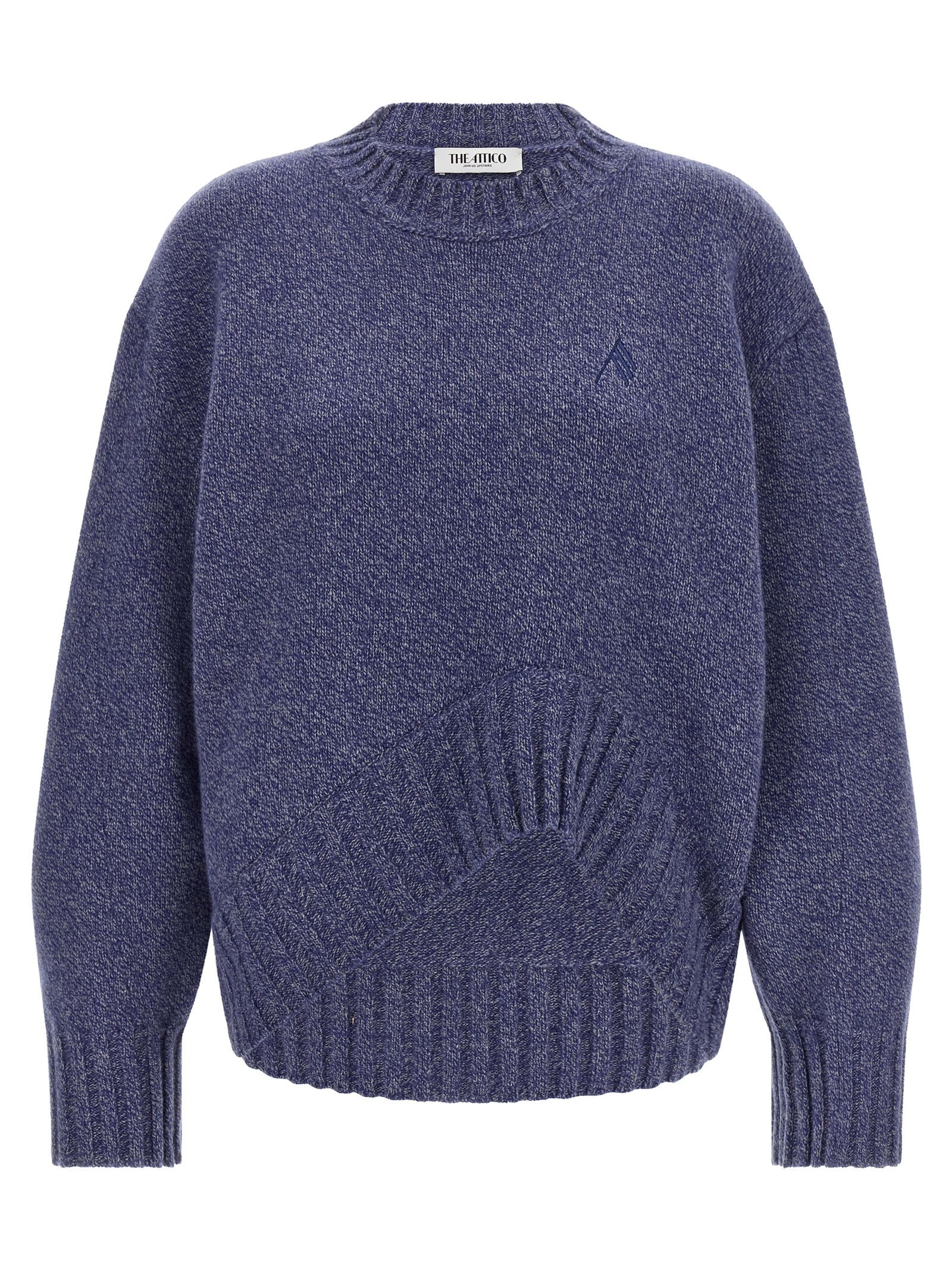 Cardigan by The Attico for women in cashmere virgin wool blue & indigo features a dramatic silhouette, showcasing a sophisticated crew neckline and dramatic detail for a timeless, premium look.