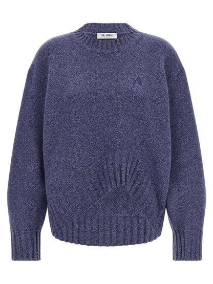 Cardigan by The Attico for women in cashmere virgin wool blue & indigo features a dramatic silhouette, showcasing a sophisticated crew neckline and dramatic detail for a timeless, premium look.